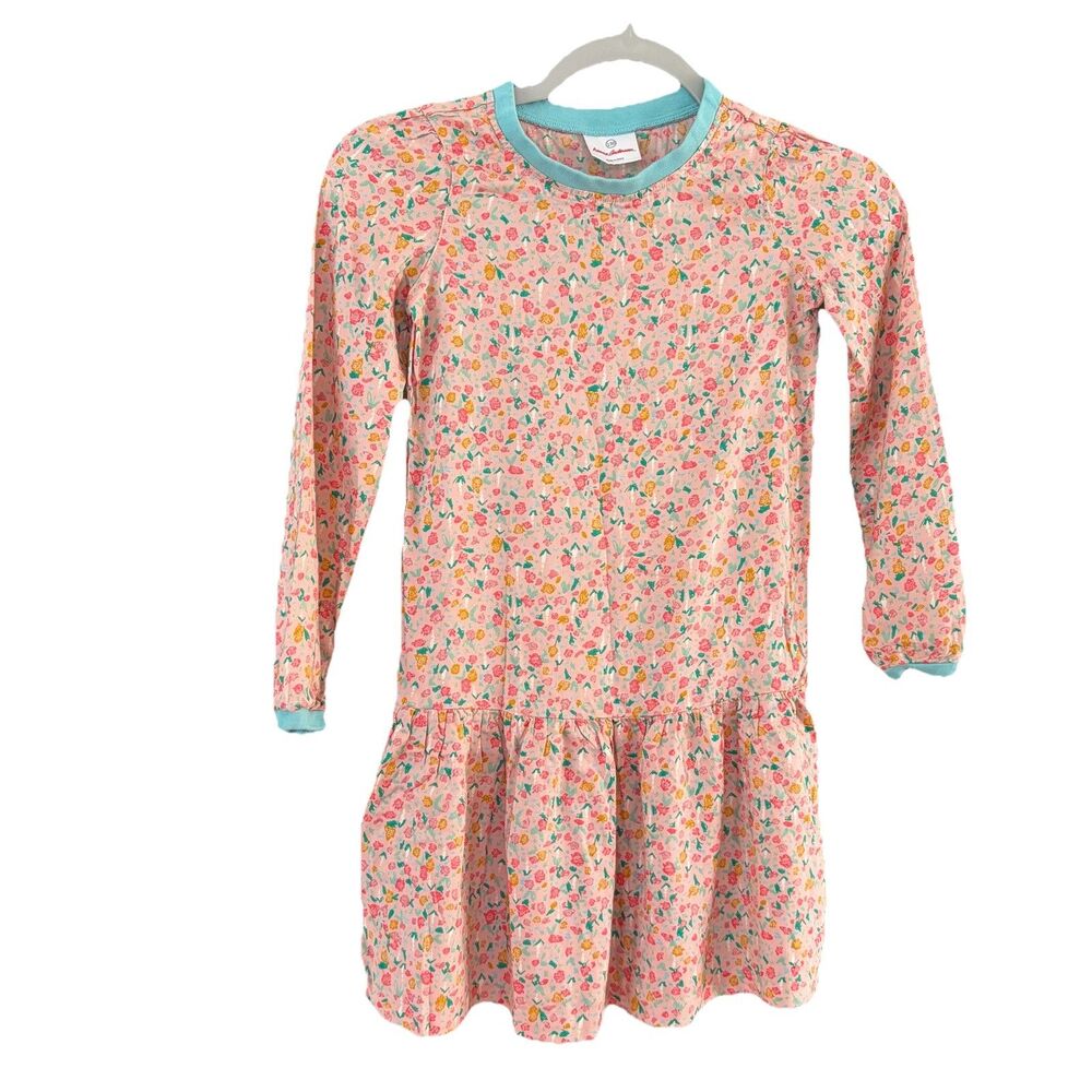 Hanna Andersson Girls Dress Size 130 7 8 Floral Long Sleeve Rayon Print School